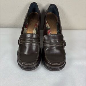 VTG Y2K MUDD Loafers Agent Platform Pumps Buckle Chunky Heel Brown Size 8.5M